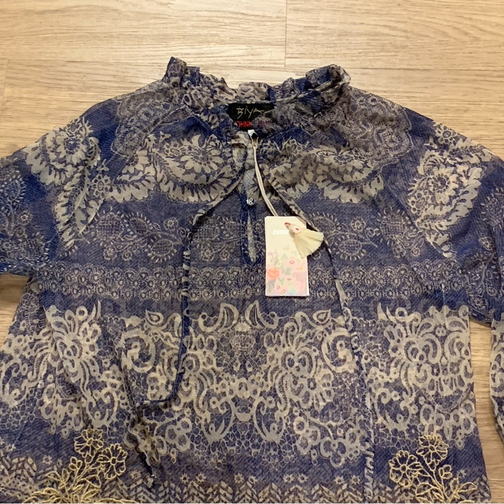 NWT Johnny Was Mazzy Peasant Sheer Boho Blouse in Francis Size M - Picture 8 of 16